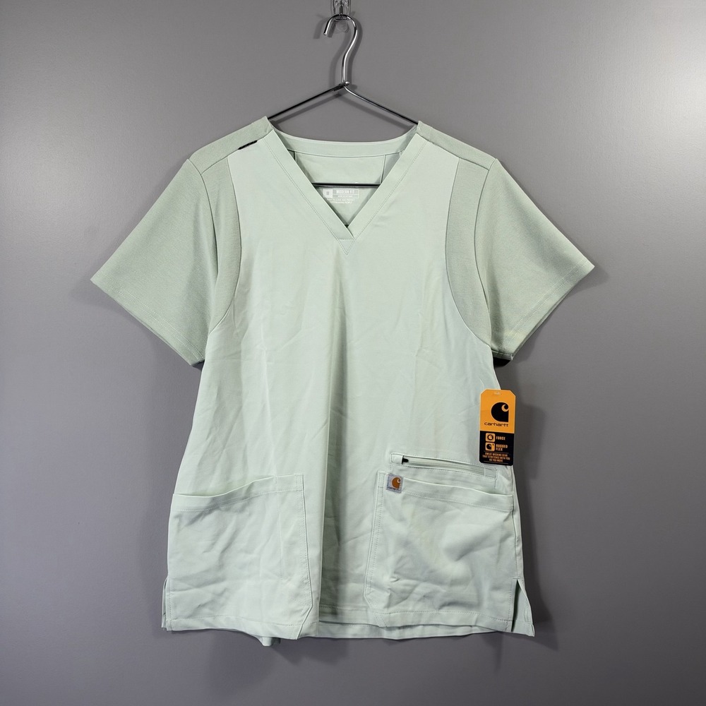 NWT Carhartt Scrub Top Womens Medium Blue Force Cross-Flex Modern Fit V Neck